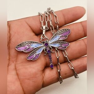 Silver plated necklace for women dragon- fly design